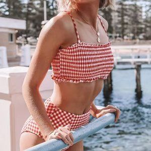 Red Gingham Smocked Bikini